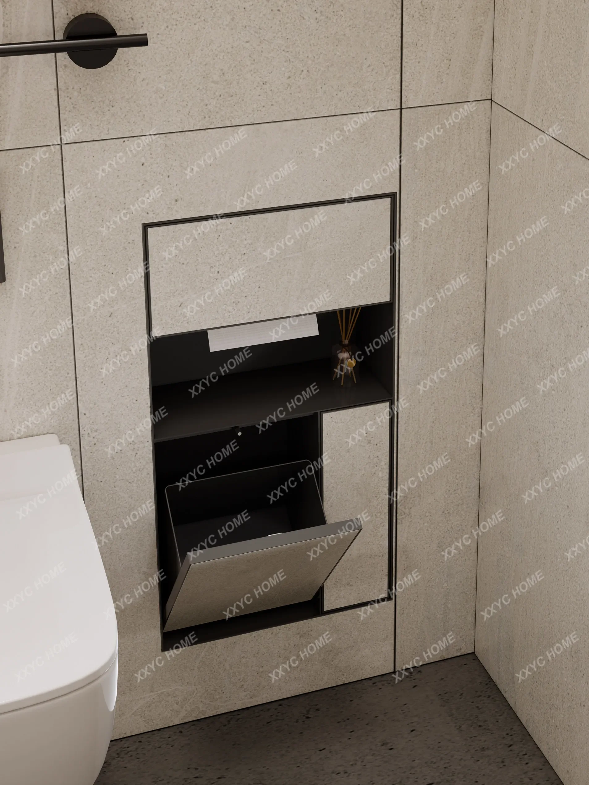 Toilet embedded trash can niche 304 stainless steel thickened invisible premium tissue box