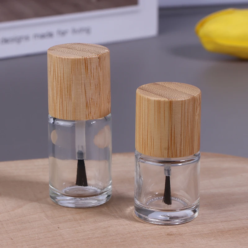 5ml 10ml 15ml Bamboo Cover Nail Oil Container Cylindrical Glass Nail Oil Bottle Hair Brush Nail Glue Bottle