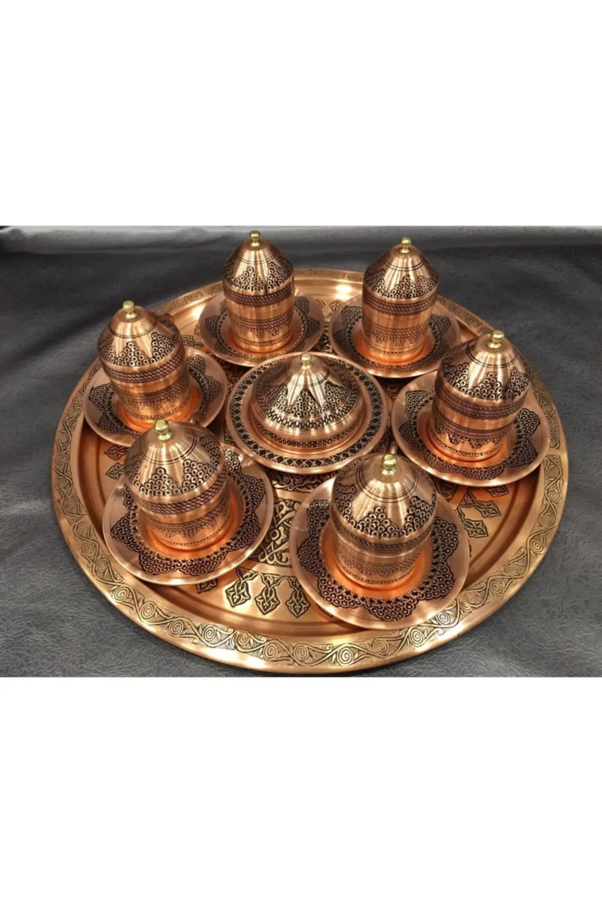 

Kul handmade Gaziantep grape patterned copper turkish coffee cup set 6-person boxed Cooper Luxury Cups