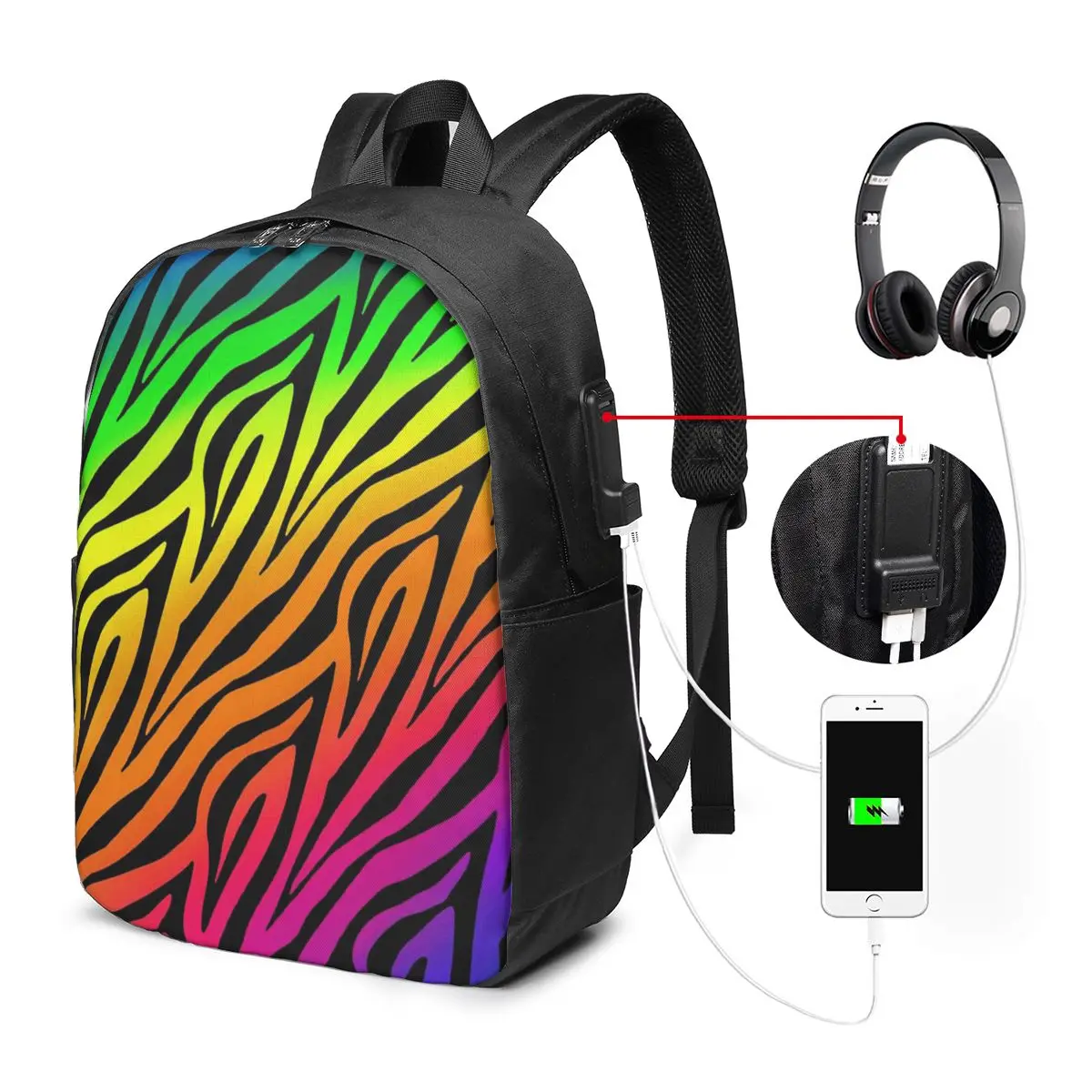 Rainbow Colorful Zebra Stripes Backpack Travel Notebook Bag Computer College Student School Bag Laptop Shoulder Bags Men Women