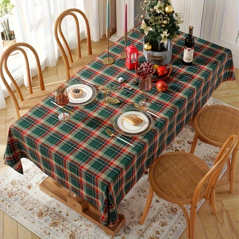 Green checkered tablecloth, rectangular tablecloth, outdoor use tablecloth