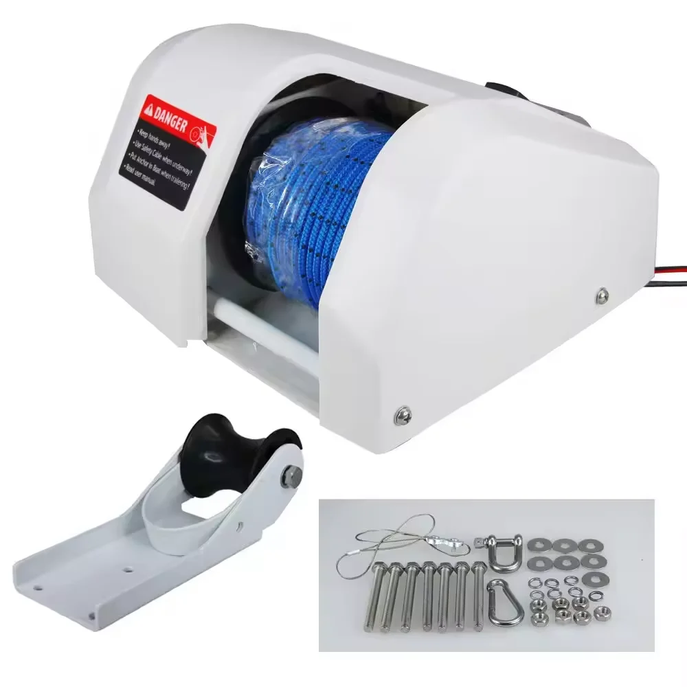 Cabrestante de anclaje eléctrico con caja de plástico resistente para RV, barco, Kayak, acoplamiento marino, equipo de elevación y tracción
