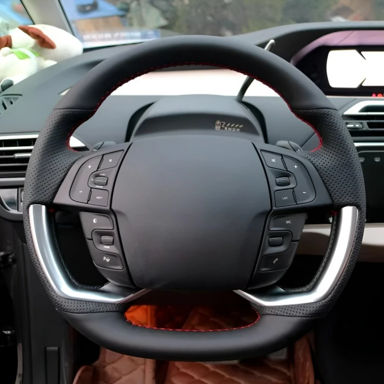 Für Citroën C4 Picasso 15-17 Handgenähter Lenkradbezug; Leicht und Atmungsaktiv; Vollständig abdeckendes Modifikationsdesign – Detail 1