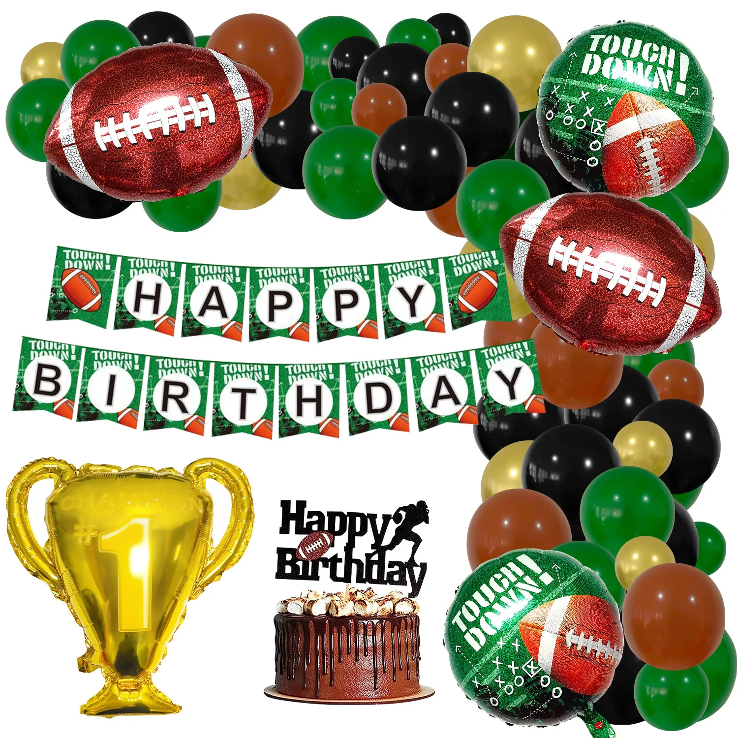 Rugby balloon set Fauret Birthday party Decorative balloon birthday happy flag green black arched flower ring balloon suite