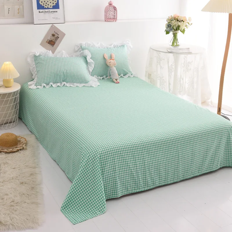 Bed Sheets Plaid Flat Students Sweet Cotton Washed Non-slip Mattress Cover Comfortable Bedroom New Twin Queen Full Size Tender