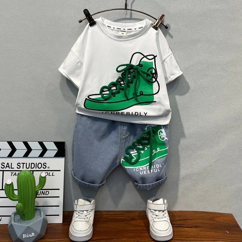

Korean Style Men's Children's Sets Top Bottom Clothes Set Summer Boy 7 14 Years Toddler Clothing T-shirt Kid Costume Child Kids