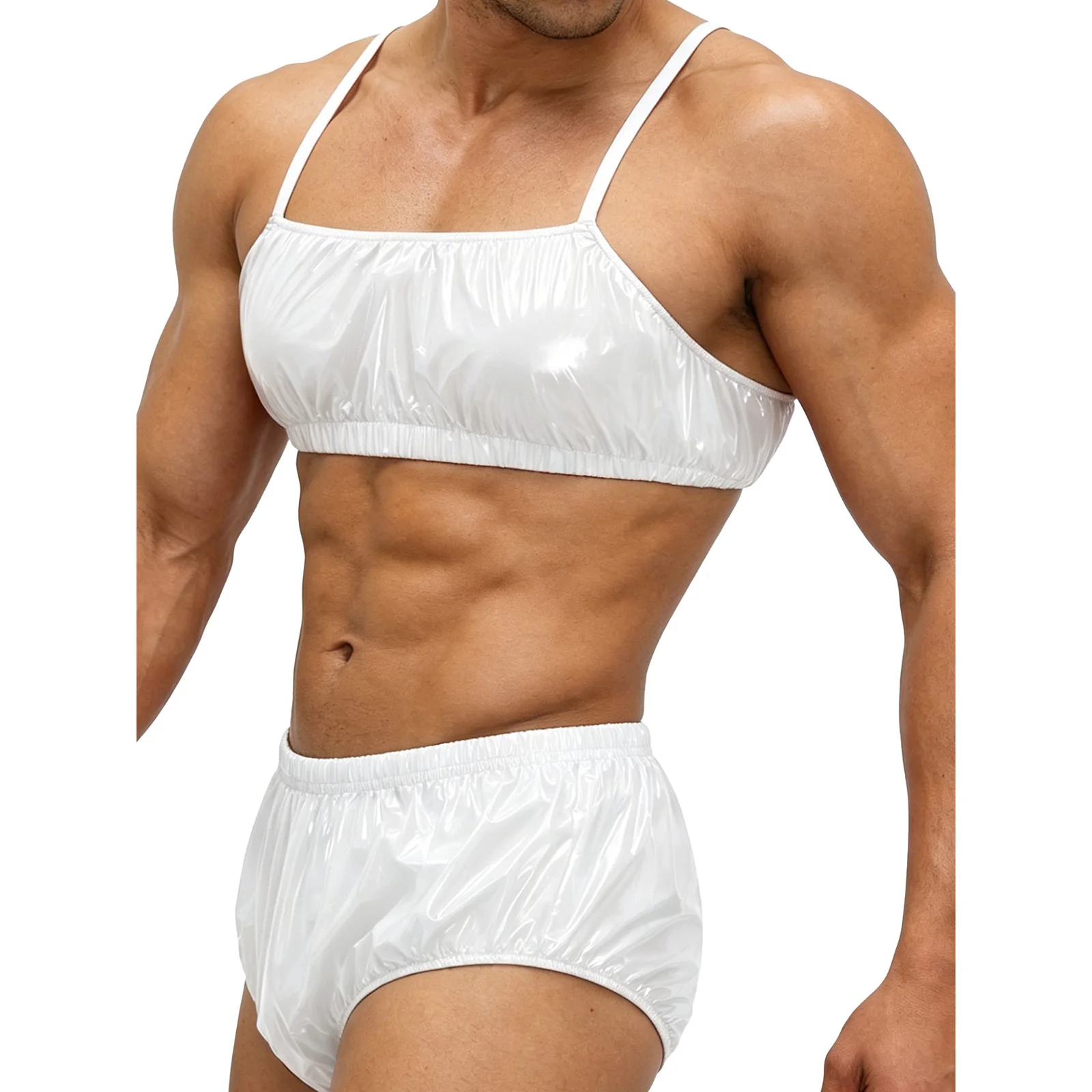 

Gay Wet Body Lingerie Set Men Waterproof Bathing Suit Singlets Crop Top And Swim Bottom 2piece Nightwear Beachwear Bar Clubwear