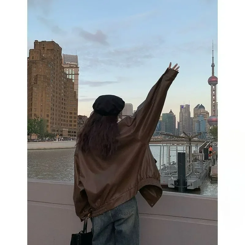 Is Stylish and Elegant Simple Fashionable Women Clothing The New Loose Casual Retro Versatile Leather Jacket Women Spring Autumn