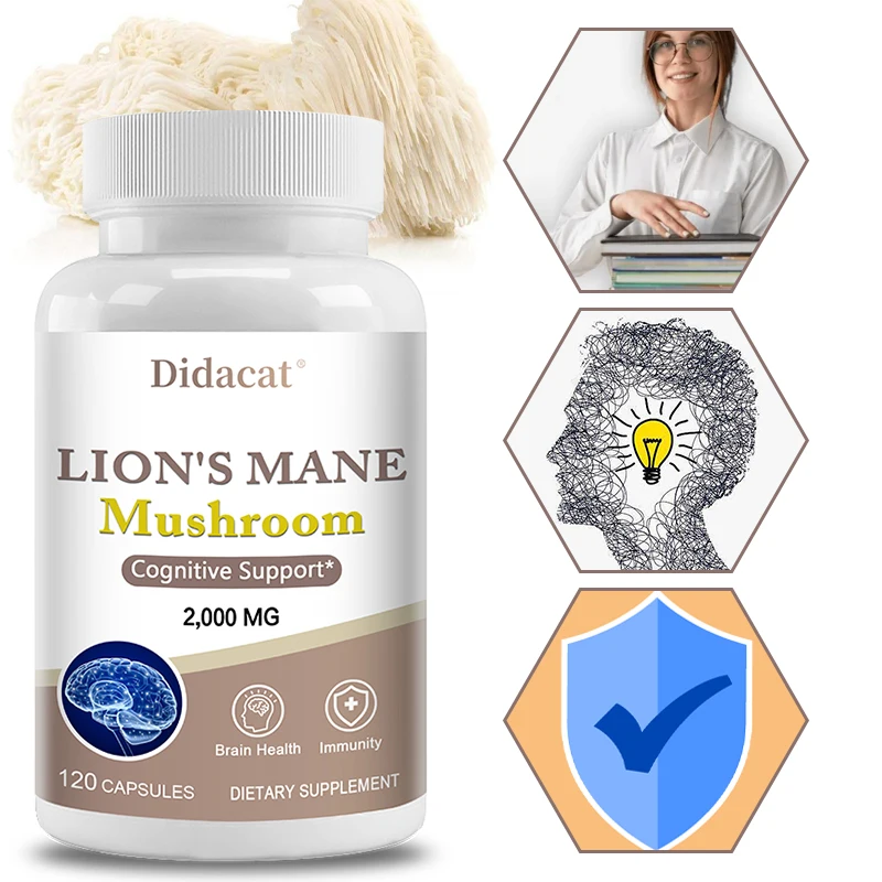 Lion\'s Mane Mushroom Capsules - Brain-boosting Mushroom Supplement Enhances Memory and Focus Relieves Stress and Improves Mood