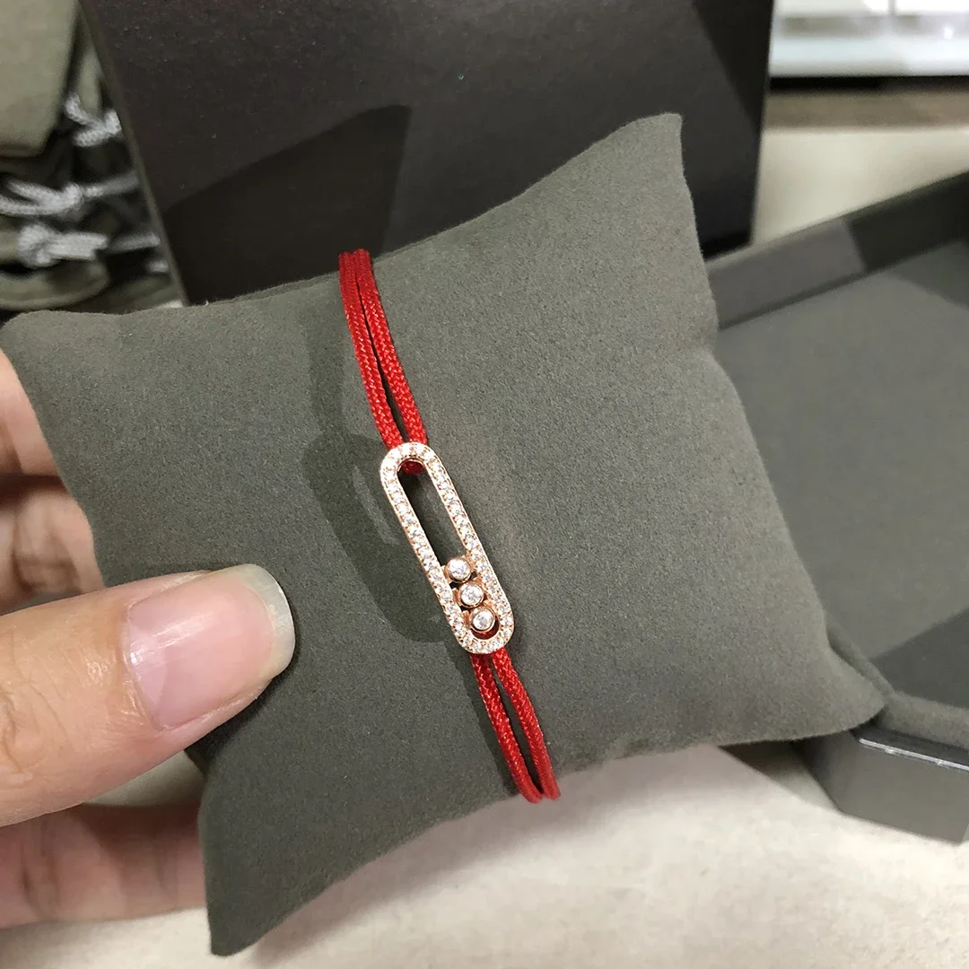 CY 925 Sterling Silver Luxury Jewelry Classic Mobile Three Diamond Women's Rope Ring Bracelet, Birthday Lucky Red Rope