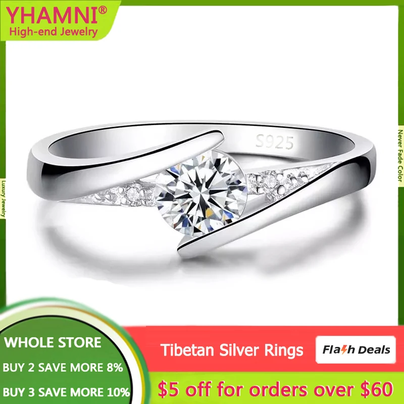 With Credentials Original White Tibetan Silver 925 Ring Simple Round Clear Cubic Zirconia Rings for Women Trendy Wedding Jewelry