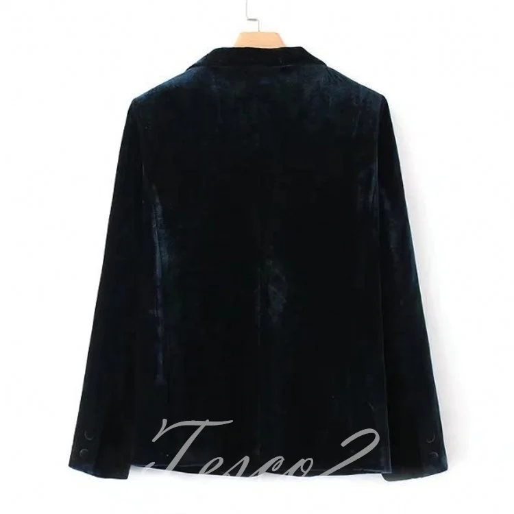 Tesco Velvet Women's Suit Blazer Single Button Full Sleeve Jacket Formal Casual Tops For Office Lady Female Business Coat
