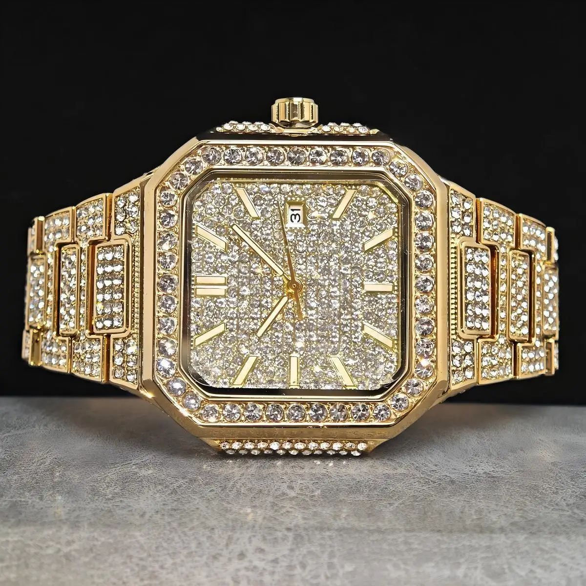 

2025 Новые часы Iced Out, мужские модные брендовые часы UNIGUET, роскошные золотые квадратные кварцевые часы в стиле хип-хоп, ювелирные изделия с бриллиантами, наручные часы, мужской подарок