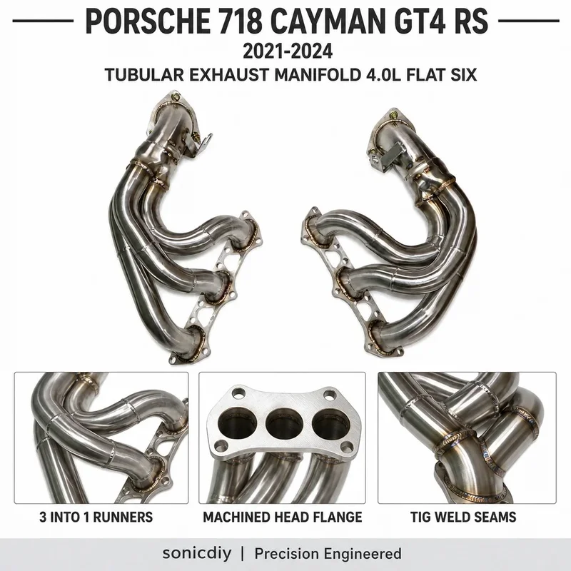 Tubular Performance Exhaust Manifold Header Porsche 718 Cayman GT4 RS 4.0L Flat Six 2021-2024 Stainless Steel Pair Racing Kit