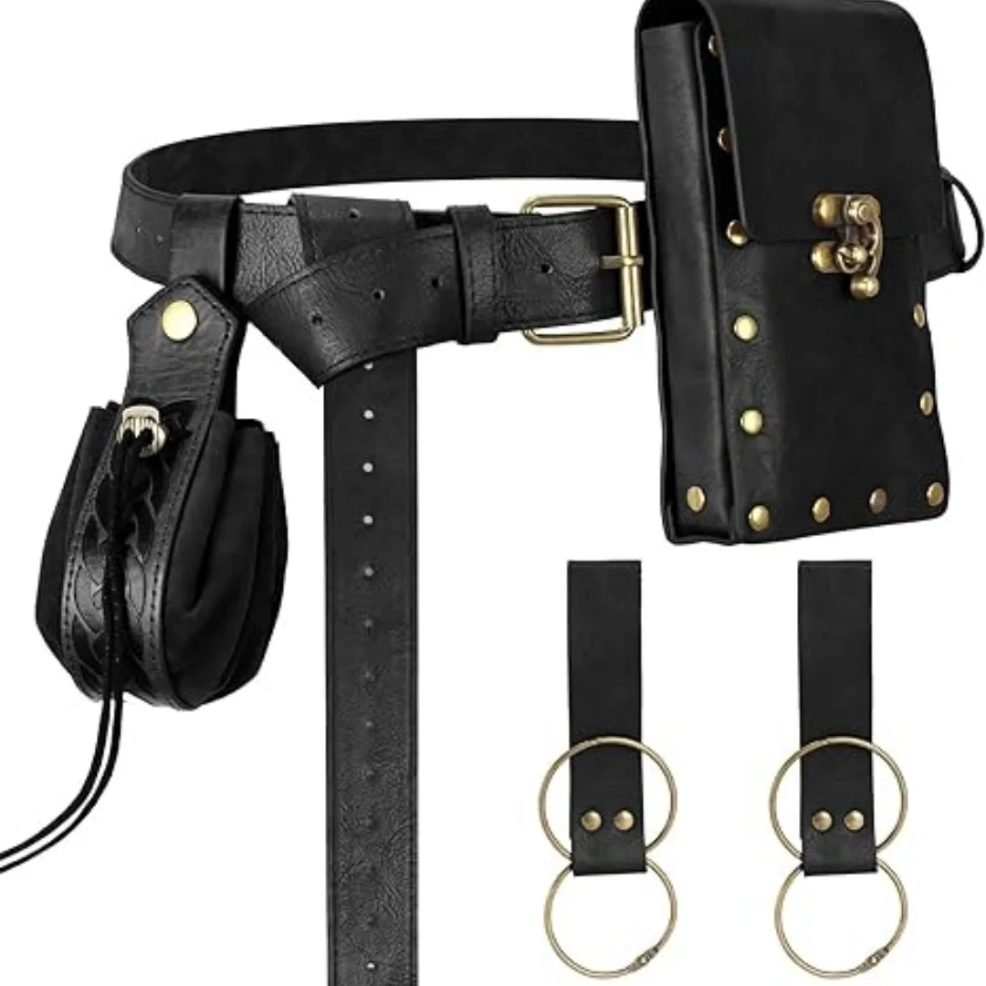 Renaissance Belt Pouch Medieval Viking Pirate Leather Bag Potion Bottle Set Skirt Hike Halloween Cosplay Costume Accessorie Belt