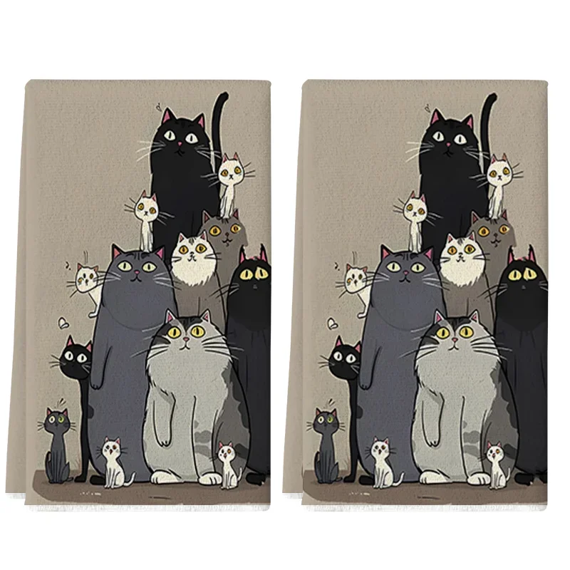2Pcs, Cute Cat Family Kitchen Towels, 40Cm*60Cm Towel Set, Super Absorbent Soft Cleaning Cloth, Cooking Baking Tea Towel