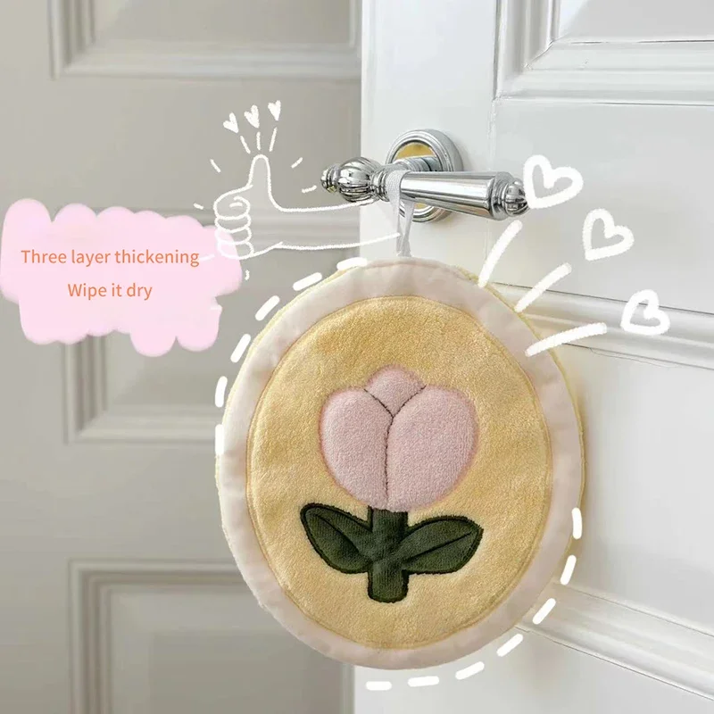 Coral Velvet Tulip Hanging Hand Towel Portable Absorbent Quick Drying Small Towel Bathroom Kitchen Soft Home Textile Finish