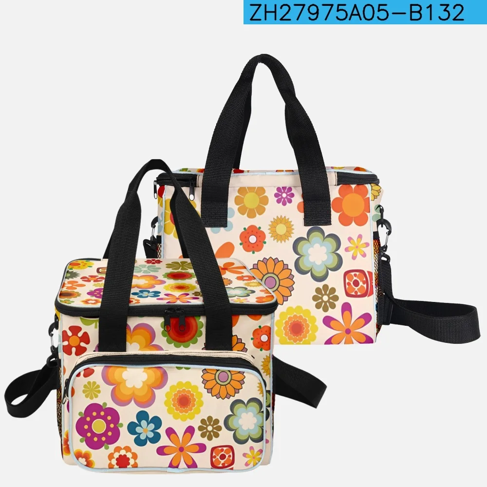 Classic Popular Funny Novelty Flower leaves 3D Printed Larger Crossbody Lunch Bag Thermal insulation Food Handbags Ice Bags