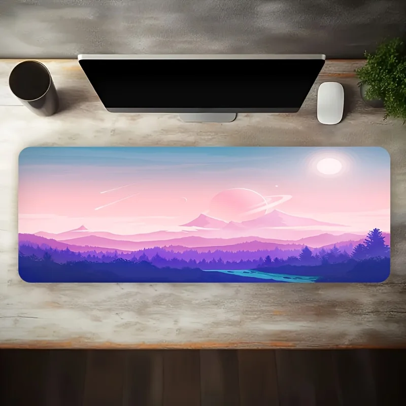 Large Gaming Mouse Pad Pink Purple Sky Planet Forest Print Non Slip Washable Rubber Desk Mat For Gamers Office Decor Home Iron A