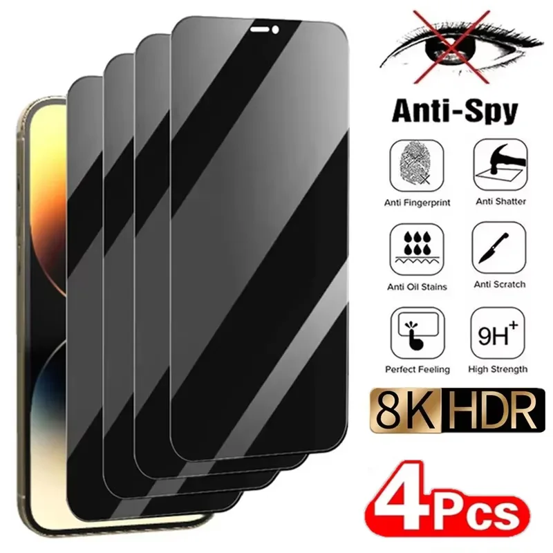 

4Pcs Privacy Glass For iPhone 17 16 Pro Max Anti-Spy Film 12 13 14 11 15 Pro Max 7 8 6 6S Plus Mini 17 Air XR XS Max Protector