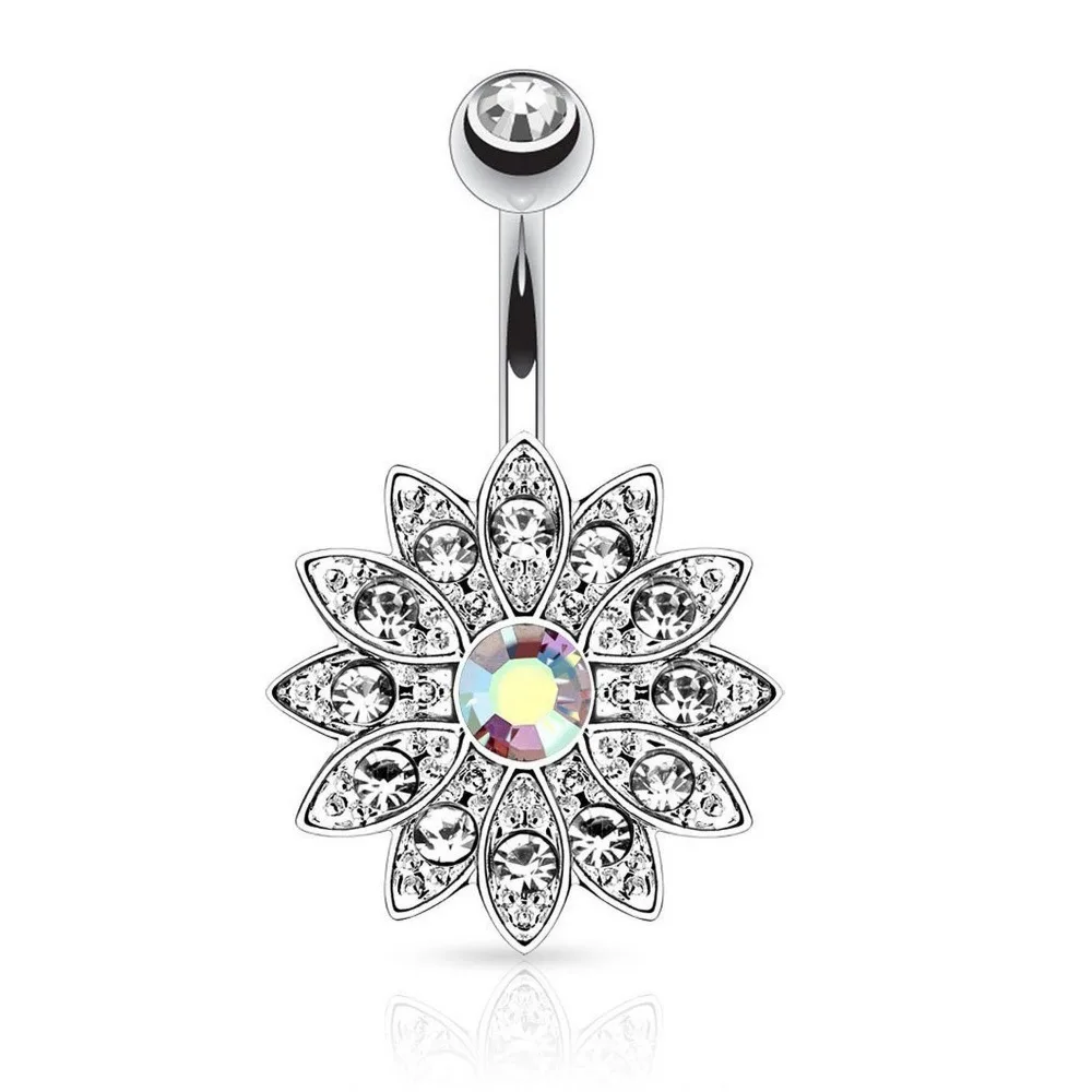 Sunflower Navel Ring Exquisite Diamond Studded Navel Nail Body Piercing Decoration Accessory Ornament Gifts Jewellery Girl Gifts