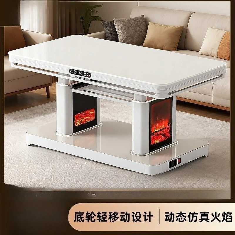 Electric heating table dynamic simulation flame home intelligent heating coffee table AI voice double lifting