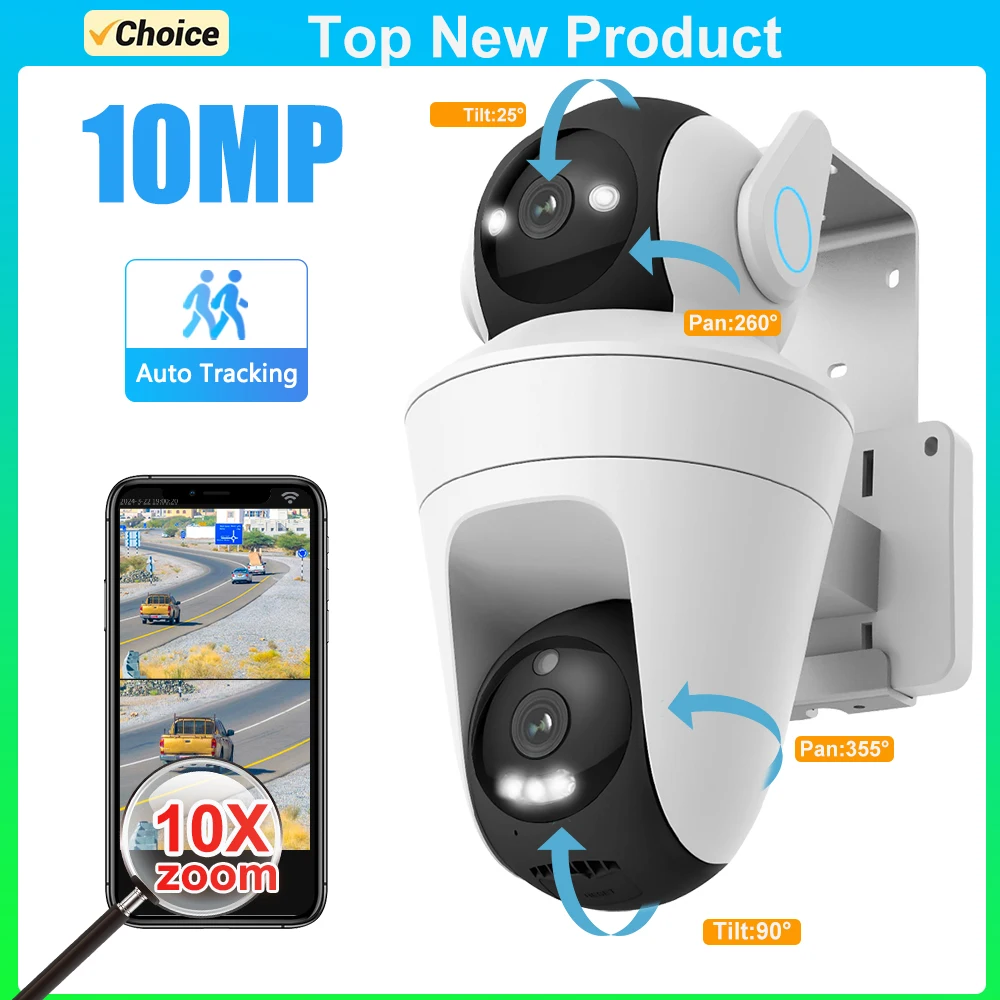 5k 10mp External Wifi Ip Camera Outdoor Ptz Dual Screen Mini Cctv Security Ai Auto Tracking Video Surveillance Cam