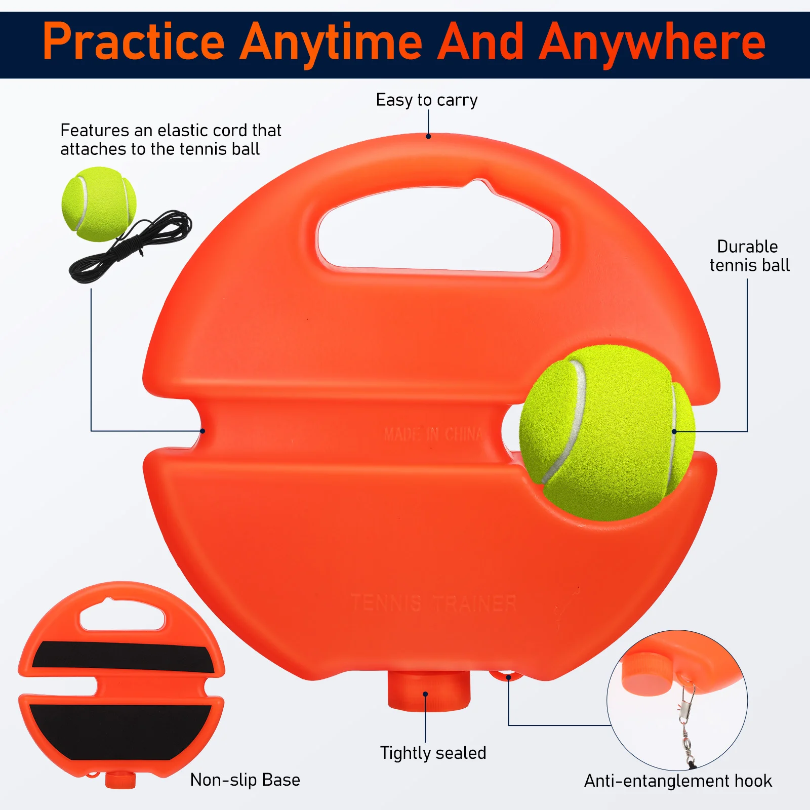 Rebound Base Tennis Solo Trainer Portable Training Equipment Self Practice Aid Play Ball