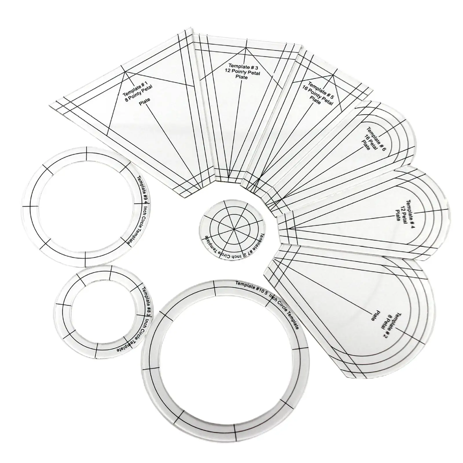 Clear Quilting Template Patchwork Ruler Dresden Plate Template for Domestic Sewing Machine Parts Drawing Sewing Supplies