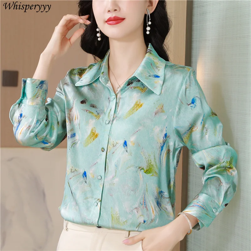 Long Sleeve Shirt for Women Spring Autumn New Printed Blouse Female Turn-down Collar Single-breasted Chemise Femme Casual Tops