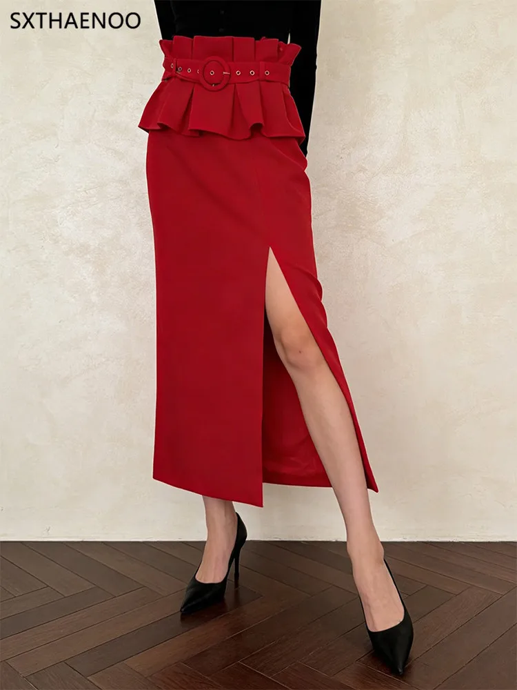 

SXTHAENOO French Elegant High Waist Split Skirt Spring New Fashion Match All Slimming Wrap around Half Body Skirt For Women 2026