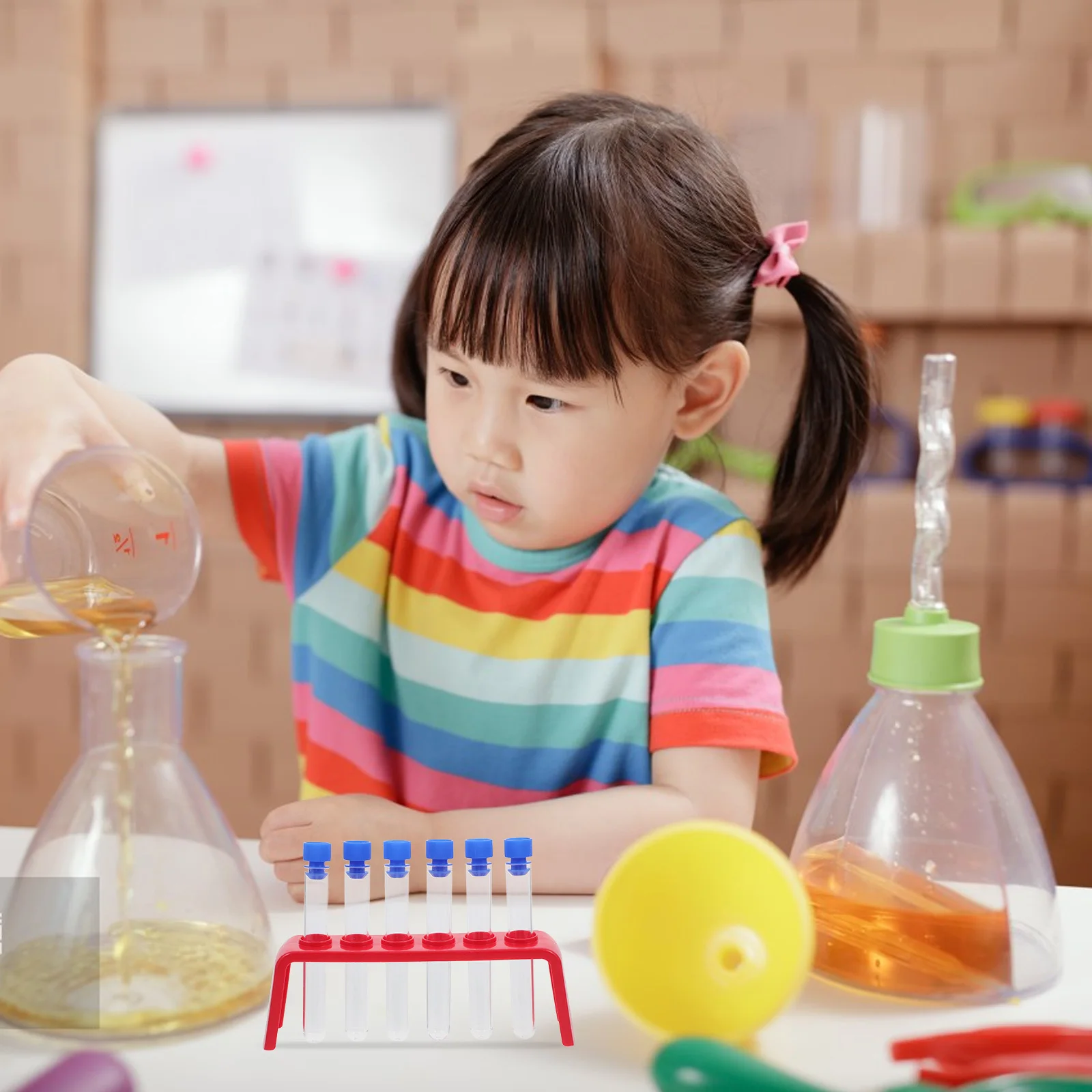 

6Pcs Durable Plastic Test Tubes with Holder Stand for Kids Science Exploration Comprehensive Lab Equipment Set