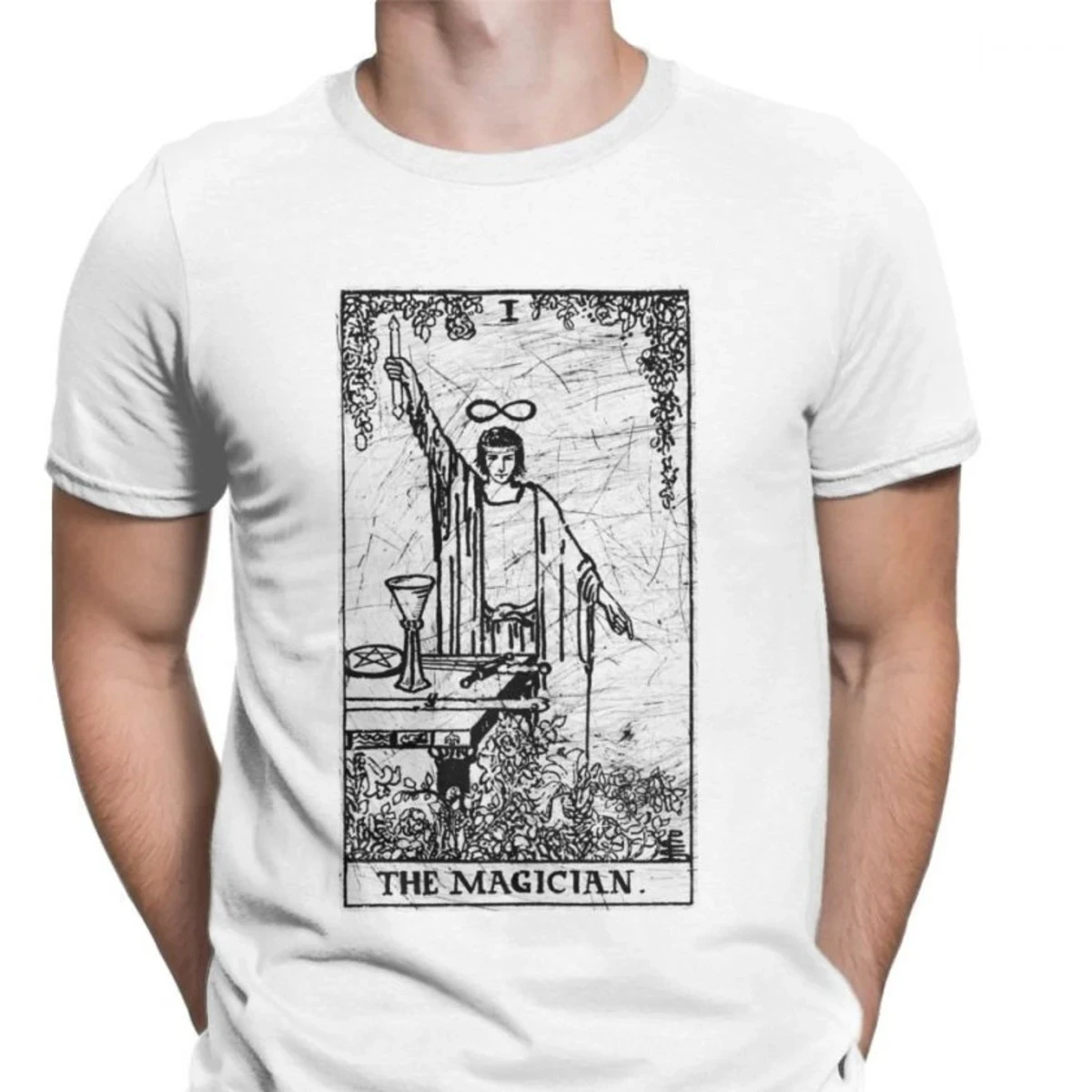 The Magician Tarot Card Major Arcana Tune Telling Occult T-Shirt Men Novelty Cotton Tee Shirt Harajuku Fitness Loose T Shirts