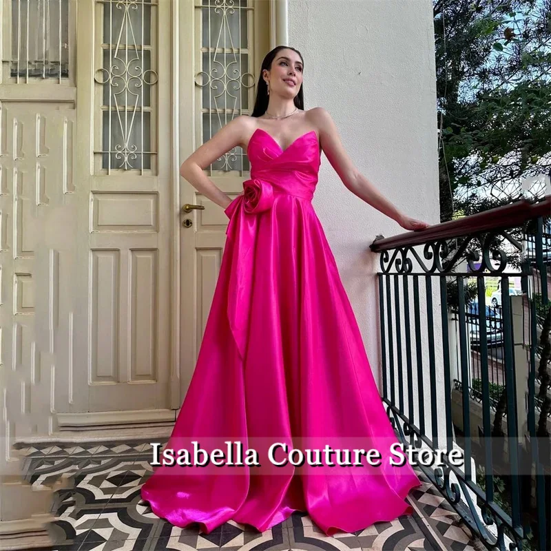

Fuchsia Evening Dress Sweetheart Formal Gown A Line Prom Gown Strapless Night Dresses With Floral Robe De Bal Customized