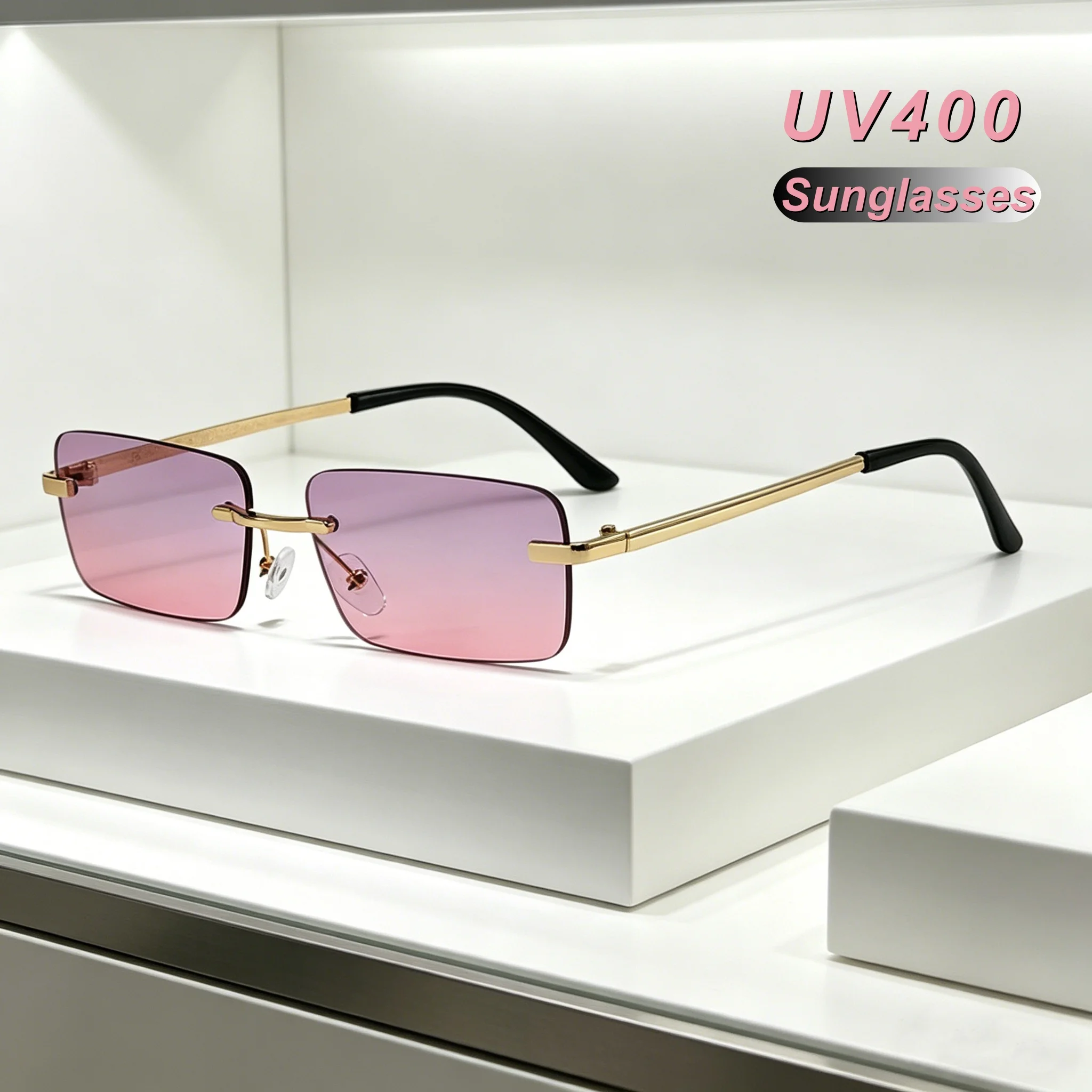 

2026 New Luxury Square Frameless Women's Sunglasses Retro Neutral High Quality Multi Color Lens UV400 Sunscreen Glasses