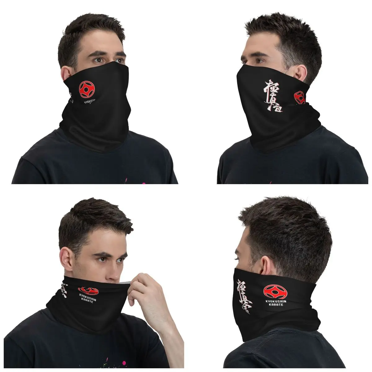 Kyokushin Karate Bandana Neck Gaiter Printed Kanji Taijutsu Balaclavas Face Scarf Headband for Men Women Adult Washable