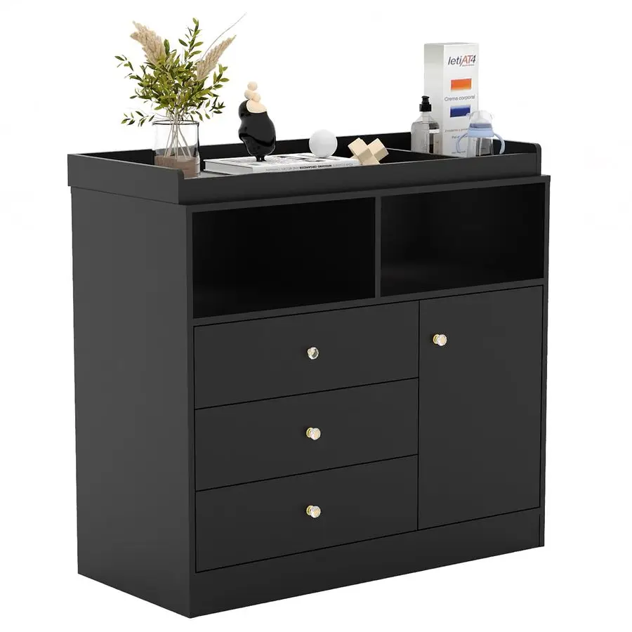 خزانة طاولة متغيرة، محطة تغيير حفاضات خشبية مع رفين مفتوحتين، 3 أدراج، وخزانة واحدة، وخزائن أطفال حديثة لـ N #1