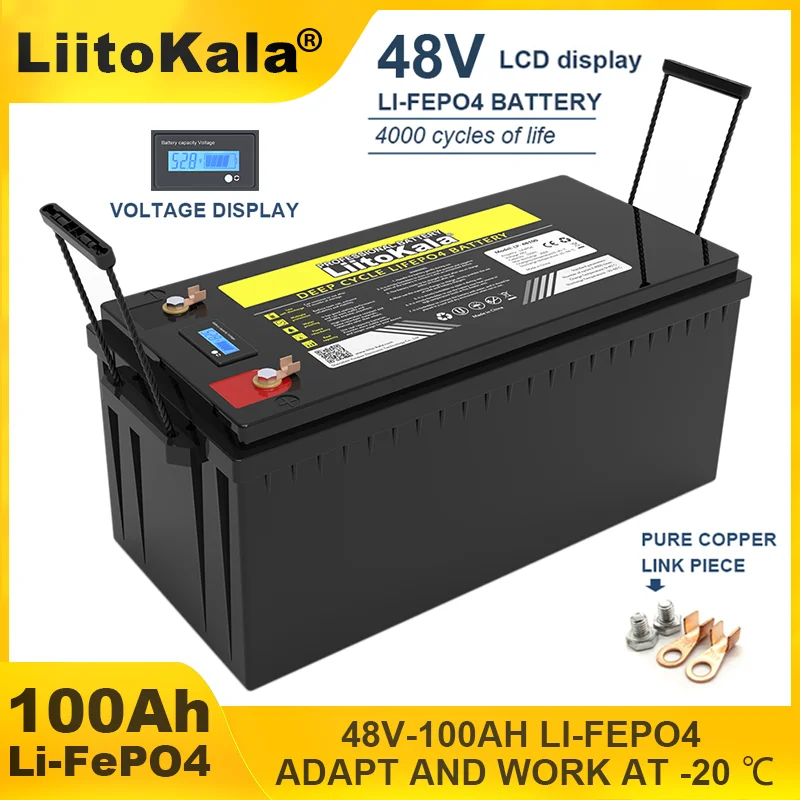 LiitoKala 48V 100AH LiFePO4 batería 16s 58,4 v fosfato de hierro y litio alternador de alta potencia energía Solar carrito de Golf sin impuestos