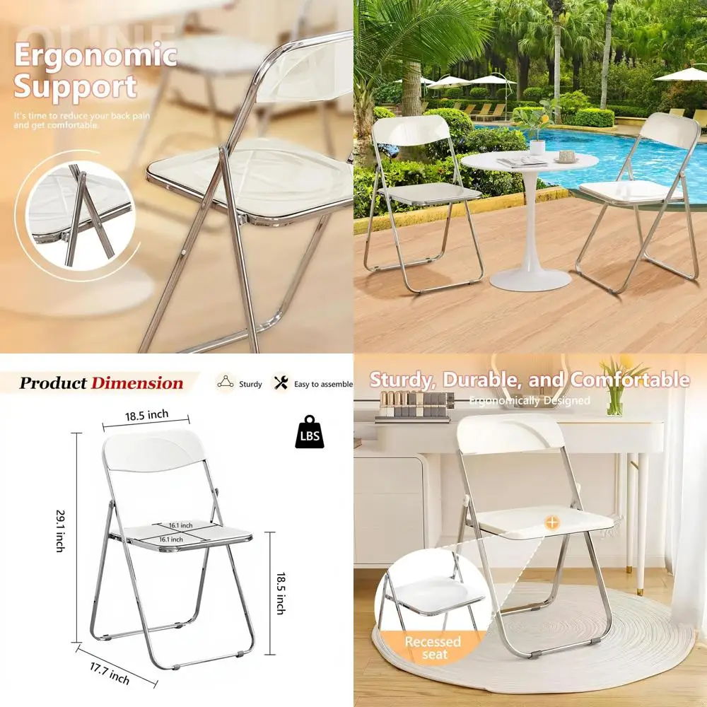 

White 4-Pack Stackable Plastic Folding Chairs - Ideal for Kitchen, Picnics, and Casual Dining (Supports Up to 250lbs)