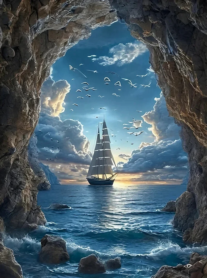 Segelboot auf dem Meer Diamant Malerei Kits Foto Kunst 5d Diy voller Bohrer Mosaik Kreuzstich Stickerei Home Decor Geschenk