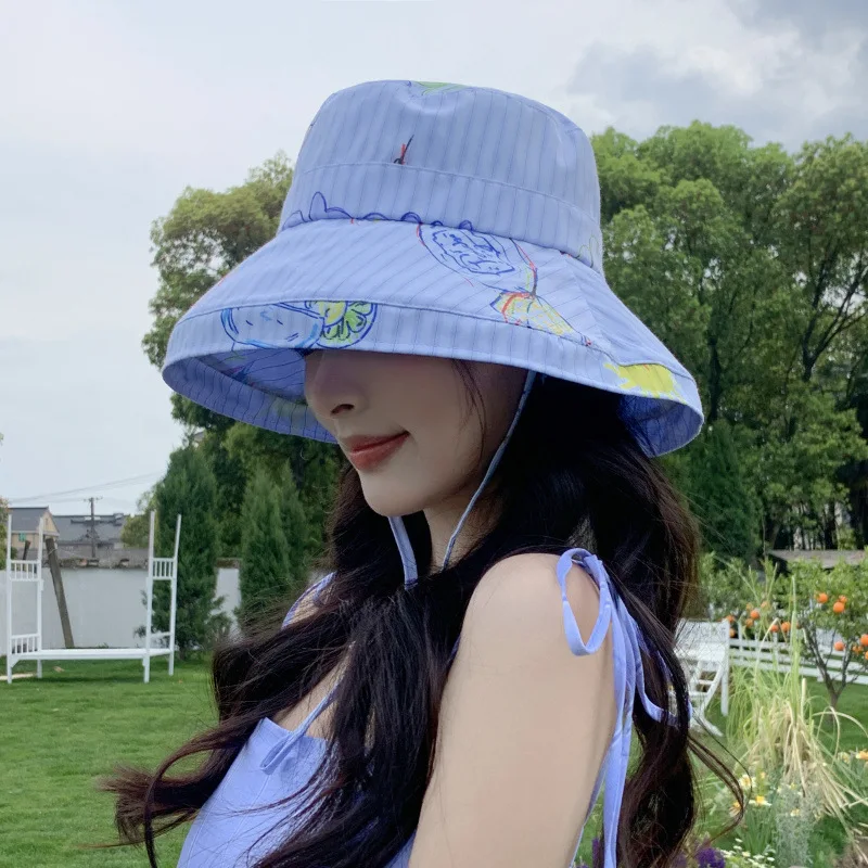 

Women's Sunshade Hats Bucket Hats Summer New Dopamine Sweet Kawaii Cartoon Graffiti Stripe Fashionable Versatile Beach Outdoors