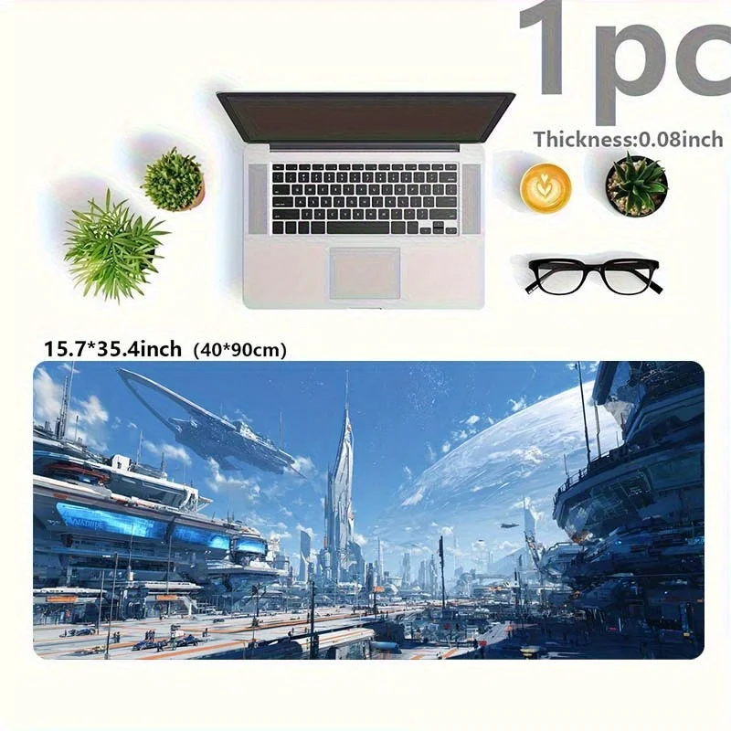 Futuristic Sci-Fi City Spaceship Large Gaming Mouse Pad Non-Slip Rubber Desk Mat for Office Laptop Keyboard