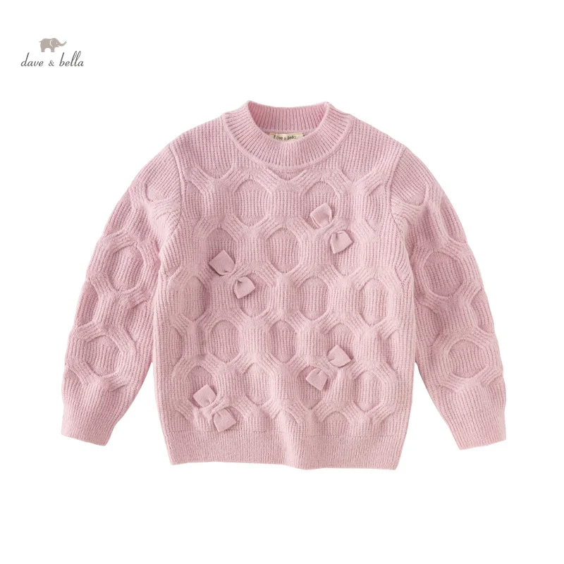 Dave Bella Girls Knitted Sweater 2023 New Autumn Winter Children Tops Pullover Fashion Casual Sweet Undershirt Party DK4236999