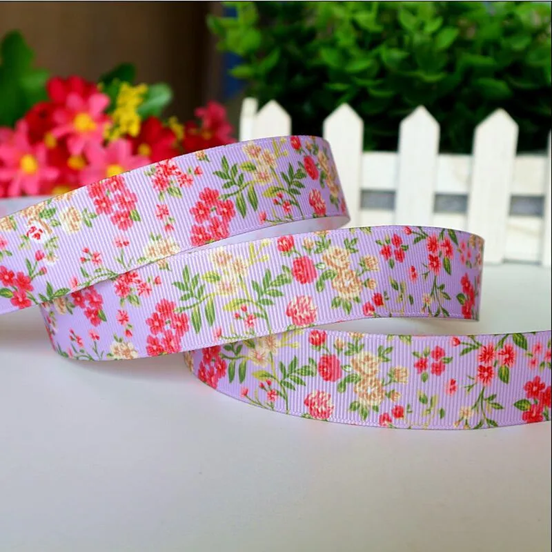 5Yards/Lot 9MM/16MM/25MM Flowers Printed Grosgrain Ribbons DIY Hairbow Ribbon Tape Band DIY Craft Supplies