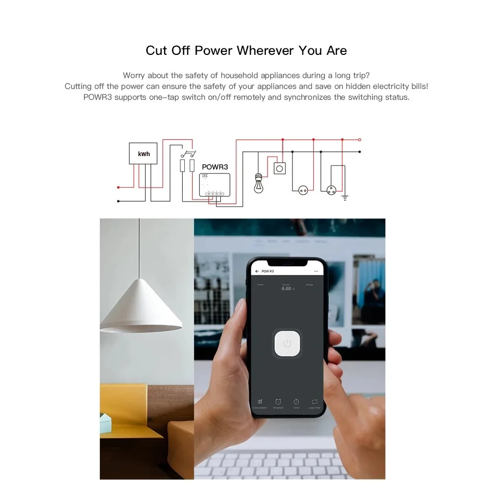 SONOFF POW R3 25A Power Metering WiFi Smart Switch Overload Protection Energy Saving Track on eWeLink Works with Google Alexa