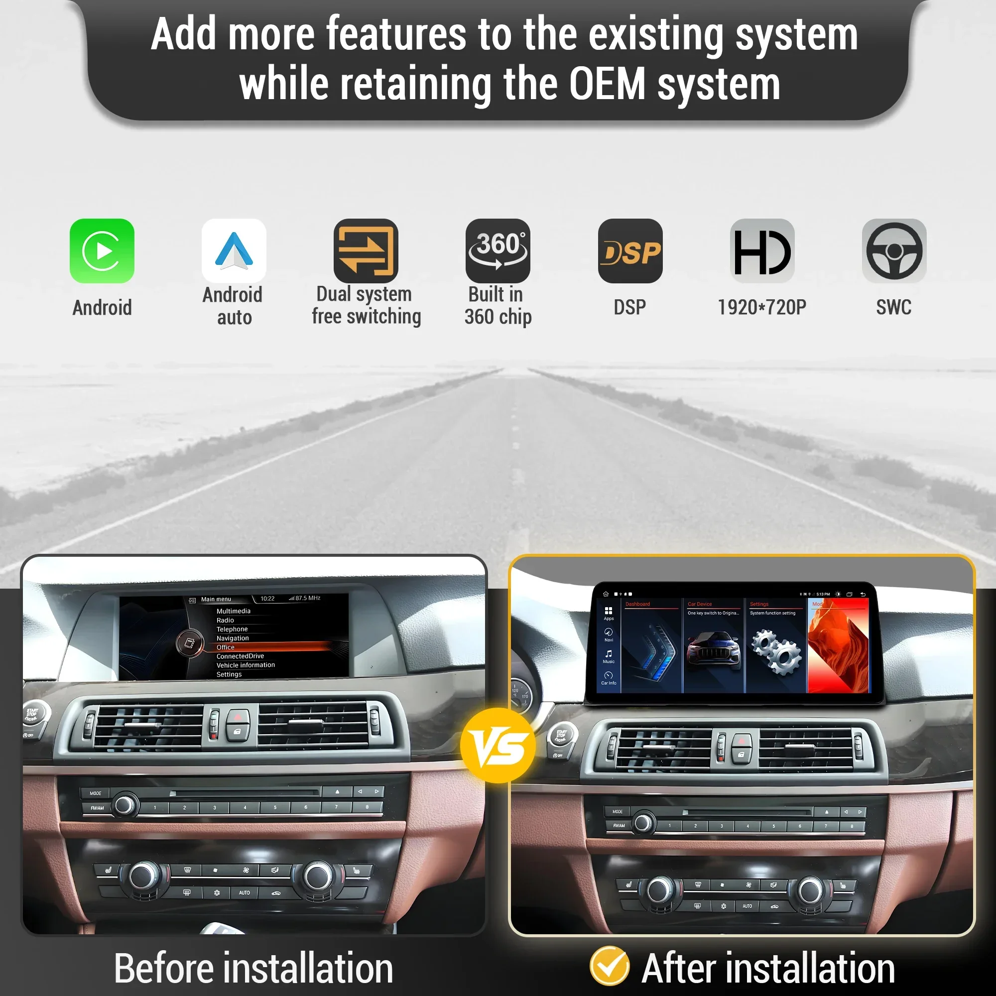 12.3 inch Android 14 For BMW 5 series F10 F11 2011-2017 GPS Car Radio  Head Unit Snapdragon 680 Touch Screen Wireless BT Carplay