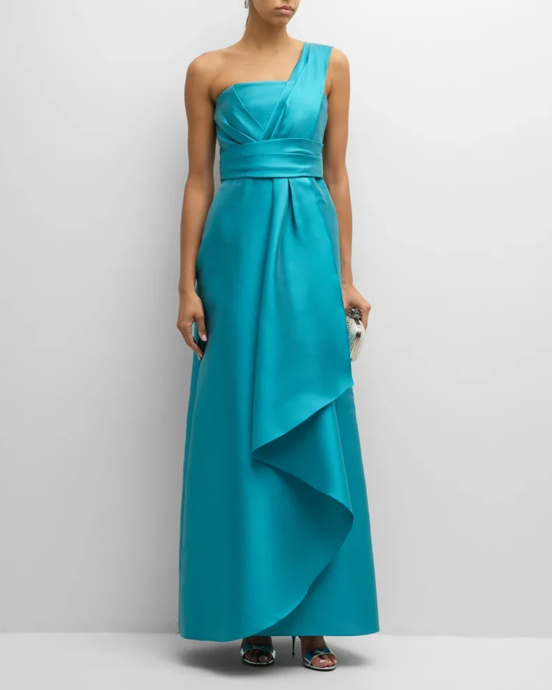 Green Evening Dress 2024 Satin Style Dress dress elegantes One Shoulder A-line Prom Dress Floor Length Woman Dress فساتين سهرة