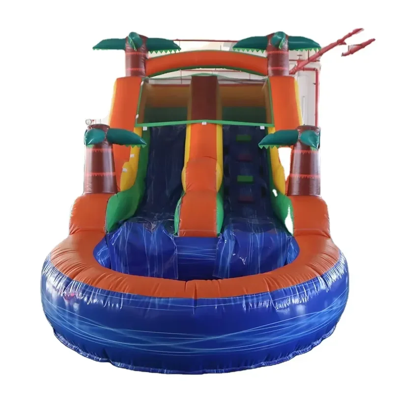 Kids Inflatable Water Slide with Pool Palm Inflatable Bouncer Slide Summer Entertainment