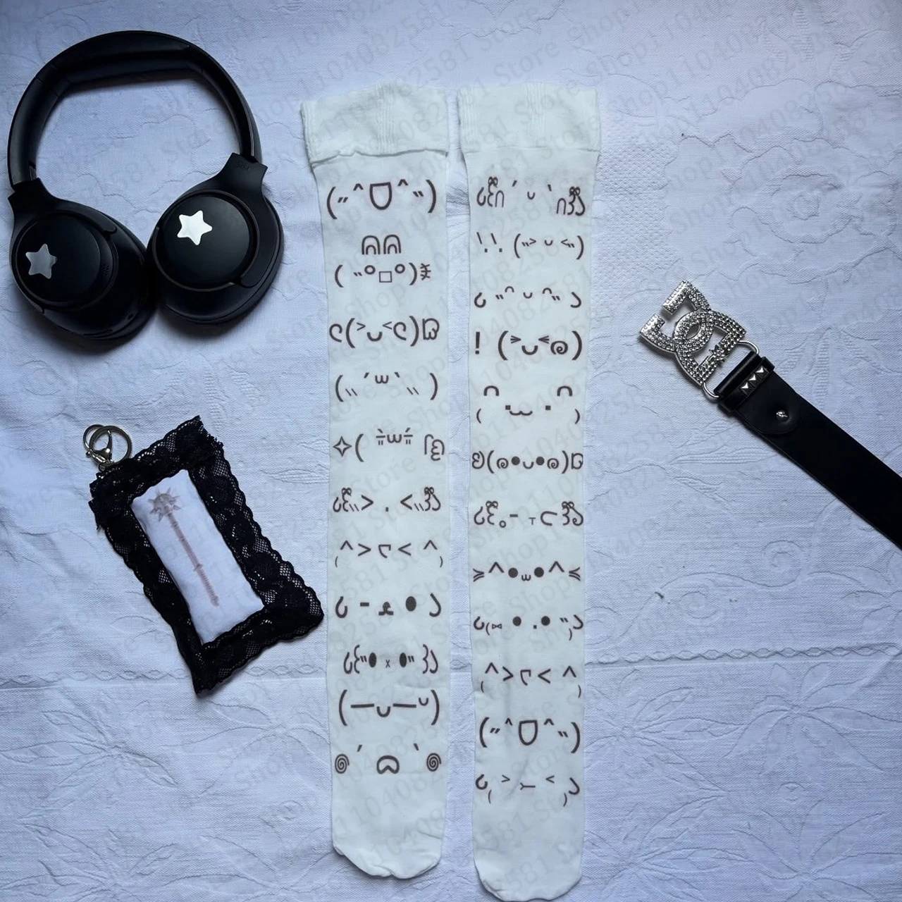 Gothic retro facial expression printed knee high socks Y2K style role-playing cute fashion socks millennium style emo girl