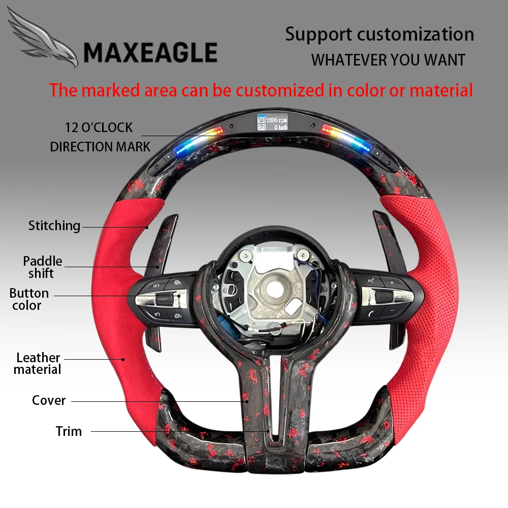 

MAXEAGLE Carbon Fiber LED Steering Wheel for BMW M3 F30 F20 F22 F25 F48 F49 M5 F10 F12 F15 F16 F01 F06 F07 F18 E70 E71 E81 E90